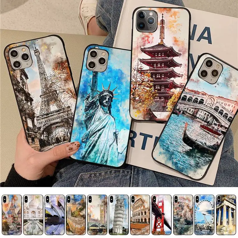 

Scenery City Architectural Landscape Watercolor Phone Case for iPhone 11 12 13 mini pro XS MAX 8 7 6 6S Plus X 5S SE 2020 XR