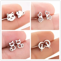 stainless steel lovely cat earrings for women children mini cute animal pet stud earrings birthday gift