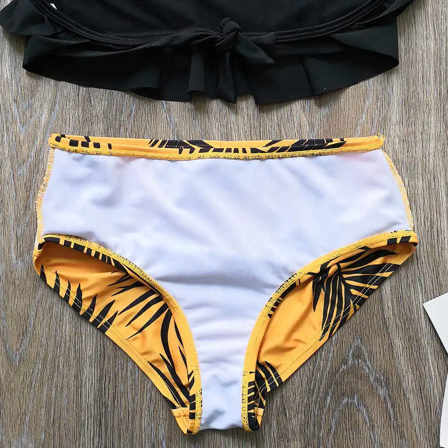 

5-14 Years Girl Swimsuit Kids Swimwear Leaf Print Teenage Girl Bikini Halter Top Girls Bathing Suit Falbala Children's Swimwear