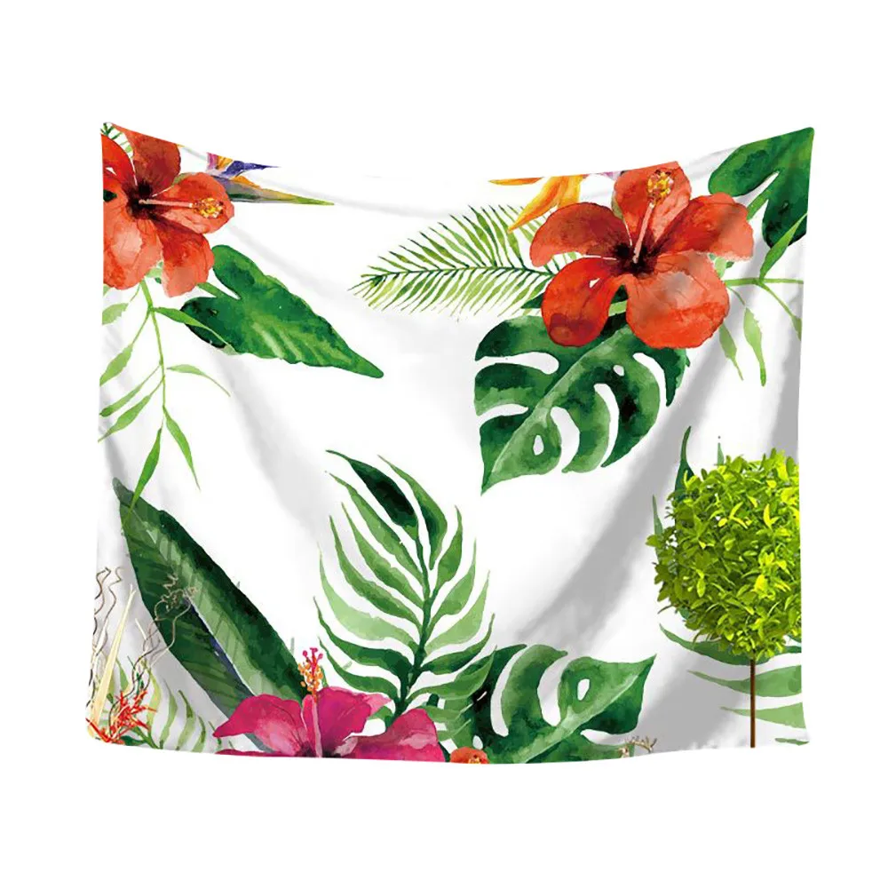 Гобелен настенный тропические цветы зеленый гобелен с изображением листьев