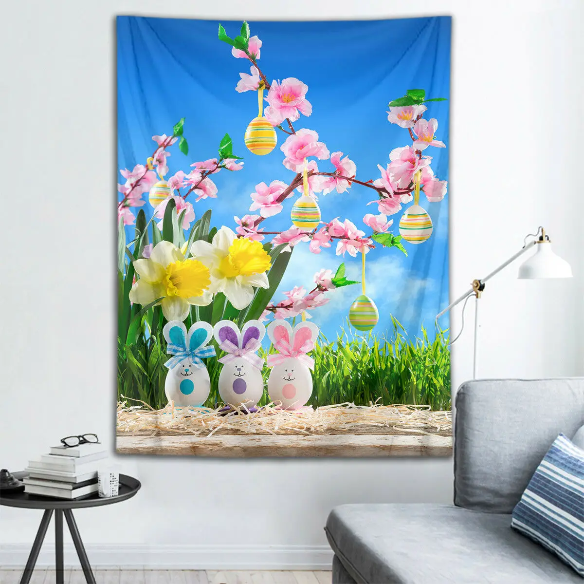 Happy Easter Rabbit Eggs Wall Home Tapestry Wall Art Hanging