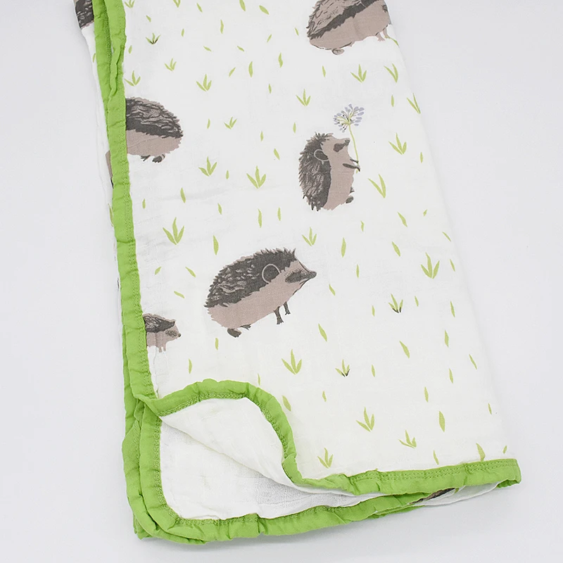Hedgehog 120x120 см Пеленальное Одеяло для новорожденных, 4 слоя муслинового хлопка, детское одеяло с цветочным принтом, детское одеяло для фотосессии - Цвет: Hedgehog