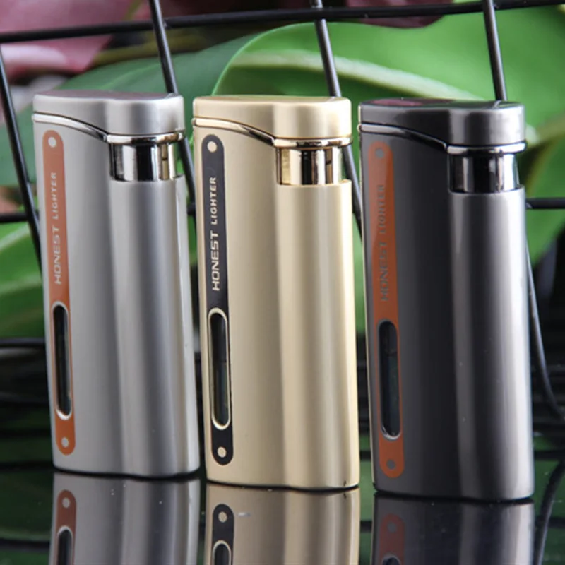 

Fashion Red Torch Flame Metal Windproof Visible Gas Window Turbo Lighter Cigarette Ciga Accessories Gadgets For Men
