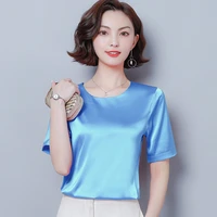 summer korean fashion silk women blouses satin office lady women shirts womens tops and blouses white blusas femininas elegante
