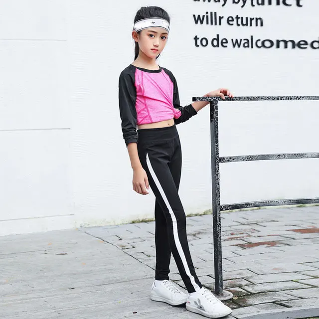 Штаны для девочек йоги леггинсы с высокой талией пластиковые детские брюки