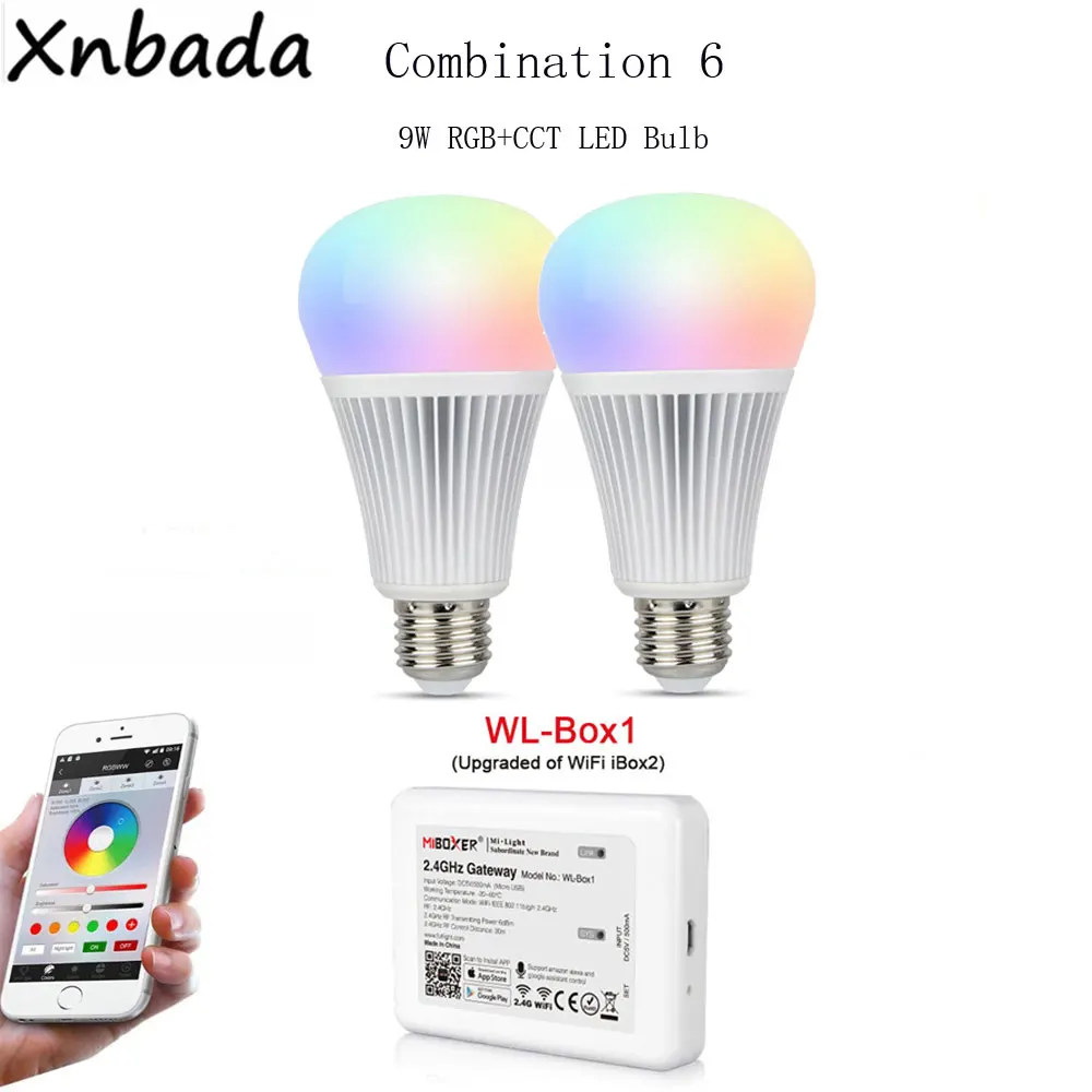 Milight светодиодные лампы 9W RGBCCT+ WL-Box1 светодиодный контроллер DC5V+ 2,4G B4/T4 4-Зона RGB+ CCT сенсорный Панель пульт дистанционного управления