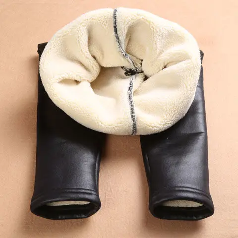 Children's Pants Leggings Winter New Thick Models Girls Pu Leather Popular Imitation Leather Pants Elastic Solid Kids Trousers