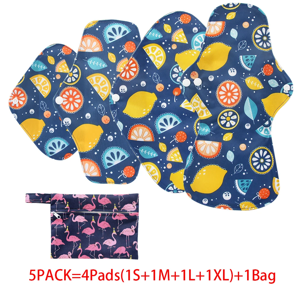 

5PACK(S+M+L+XL+1bag) Ohbabyka Reusable Sanitary Towels Women Panty Liner New Reusable Washable Bamboo Charcoal Menstrual Pad