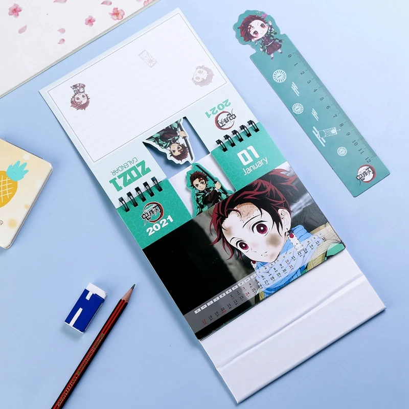 

2021 Anime Demon Slayer Kimetsu No Yaiba Desk Calendar Kamado Tanjirou Cartoon Figure Desk Calendars Daily Schedule Planner