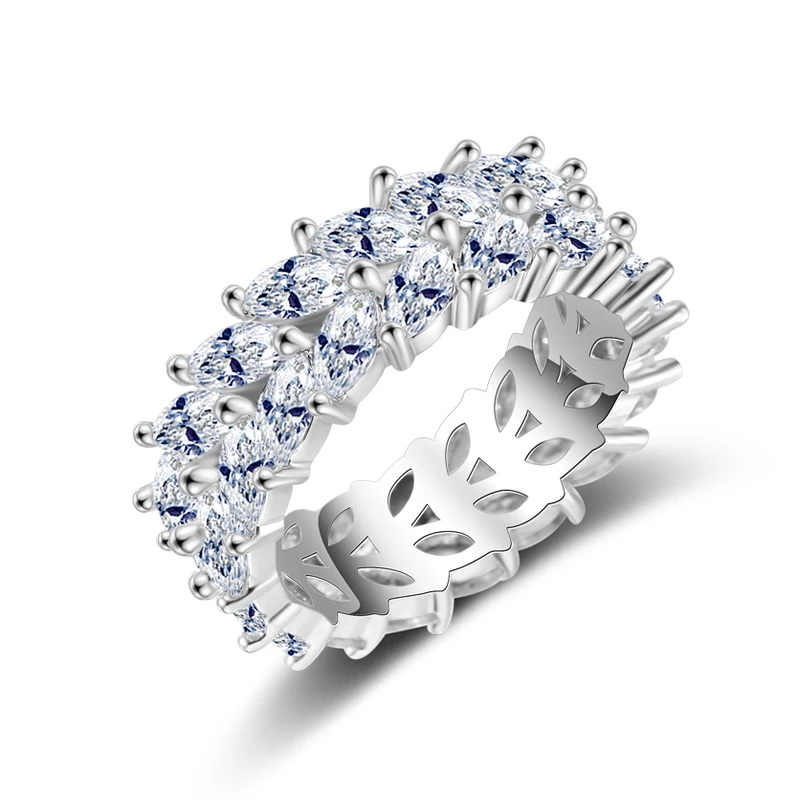 White Ring-7 FEEHOW, модные серьги-гвоздики с белым кубическим цирконием и камнем в виде листьев для женщин, свадебные ювелирные изделия, заводская цена, FWEP455 - Окраска металла: White Ring-7