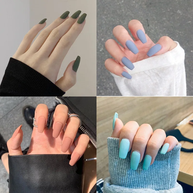 

Гвозди для балета в европейском и американском стиле Короткие матовые удлиненные гвозди однотонные модные трапециевидные гвозди