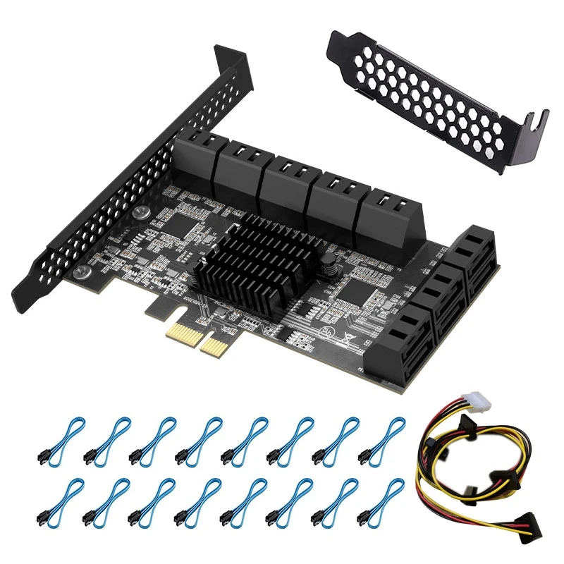 

PCIE SATA карта 16 портов, 6 Гбит/с SATA 3,0 Pcie карта, Pcie к SATA контроллеру Расширенная карта, загрузка как системный жесткий диск