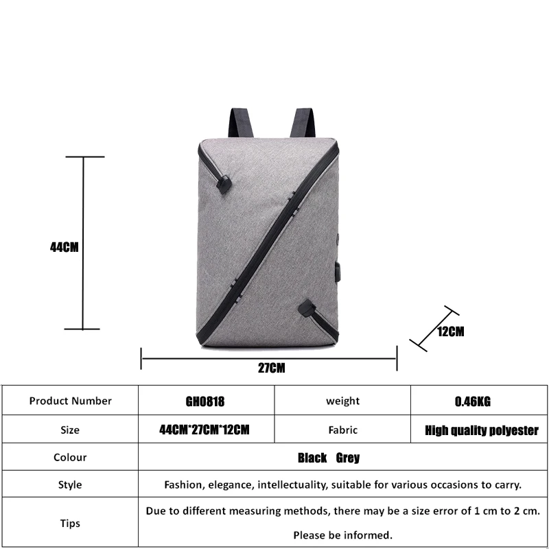 Fashion men's laptop backpack casual business travel bag USB charging interface large capacity(GH0818) | Багаж и сумки