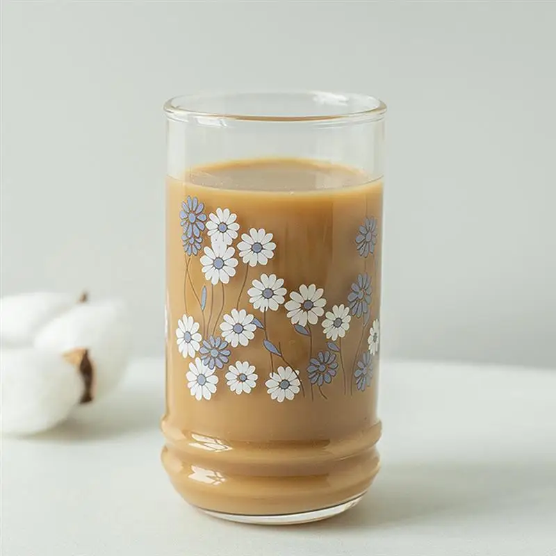 1Pc Glass Cup Coffee Water Milk Mug Flower Pattern Office Teacup Home |