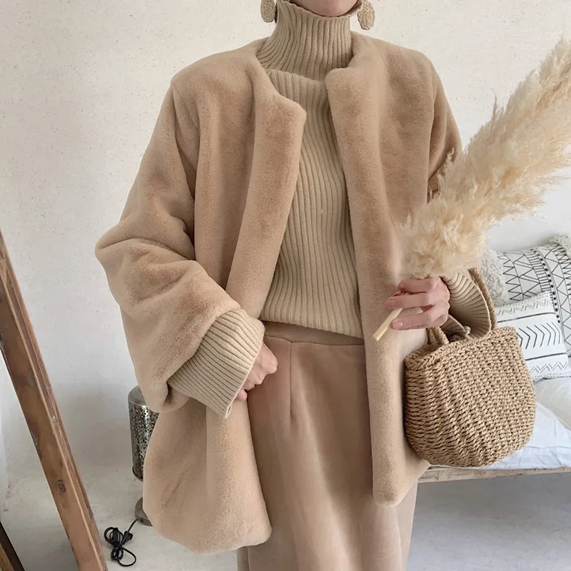 

Winter New Elegant women faux fur coat streetwear Autumn warm Faux Mink Fur Coat Female party overcoat