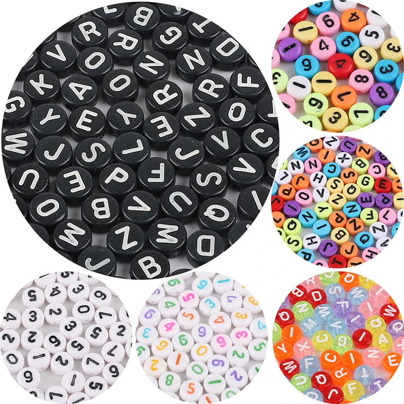

100pcs Mixed English Letter Acrylic Beads Flat Heart Alphabet Number Beads for Charms Bracelet Necklace For Jewelry Making DIY