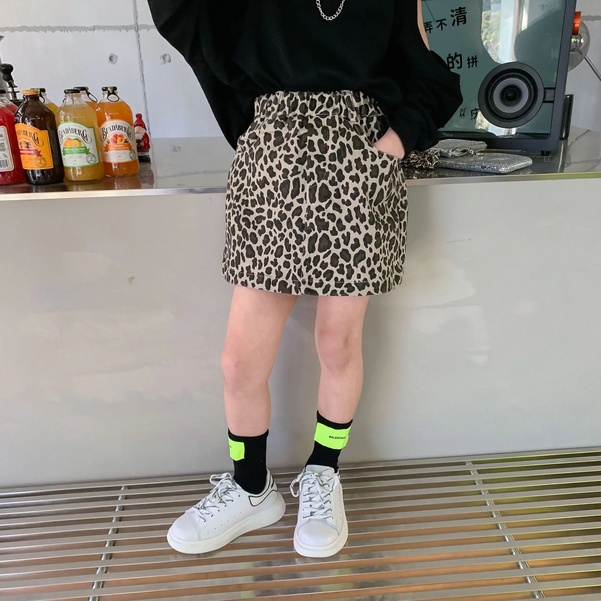

2021 autumn thin female Korean version long-sleeved A-line skirt trendy leopard print winter basic skirt