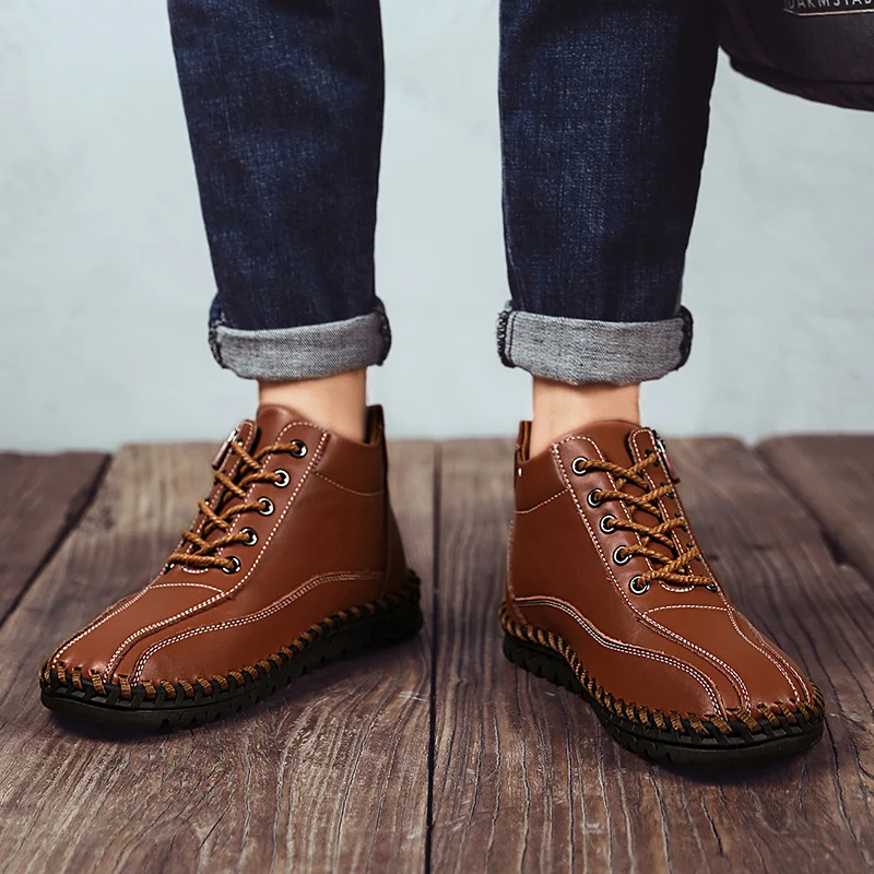 Ботильоны мужские из натуральной кожи роскошные удобные уличные ботинки на