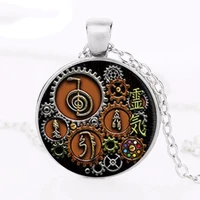 reiki symbols in steampunk design art photo cabochon glass pendant necklace jewelry accessories for womens mens creative gifts