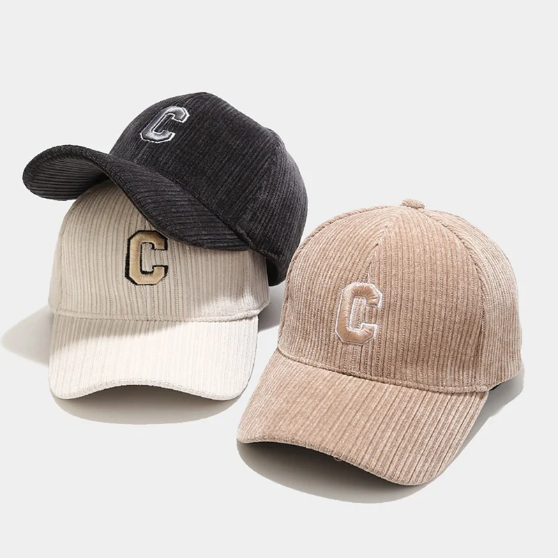 

Autumn Corduroy Baseball Cap Men Women C Letter Embroidery Snapback Hip Hop Warm Sports Couple Curved Brim Hat Gorras EP0345