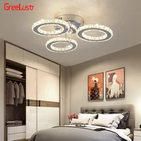 5 rings crystal led chandeliers ceiling mirror stainless steel lustre cristal for kitchen study luminarias para teto fixtures