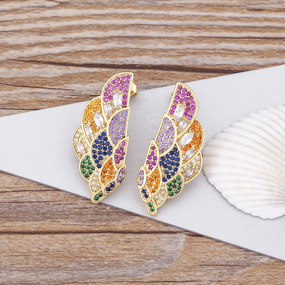 Богемные классические серьги в форме Павлиньего хвоста медные циркониевые