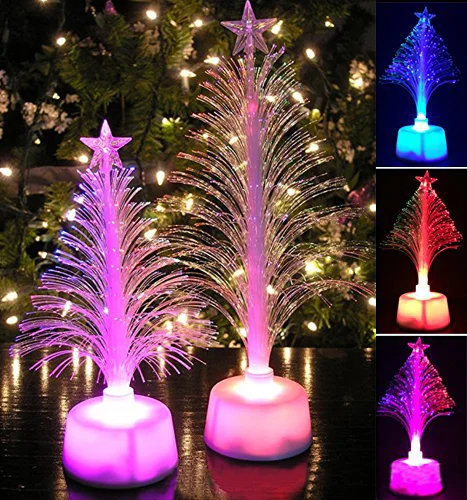 

Colored Fiber Optic LED Light-up Mini Christmas Tree with Top Star Battery Powered FEA889