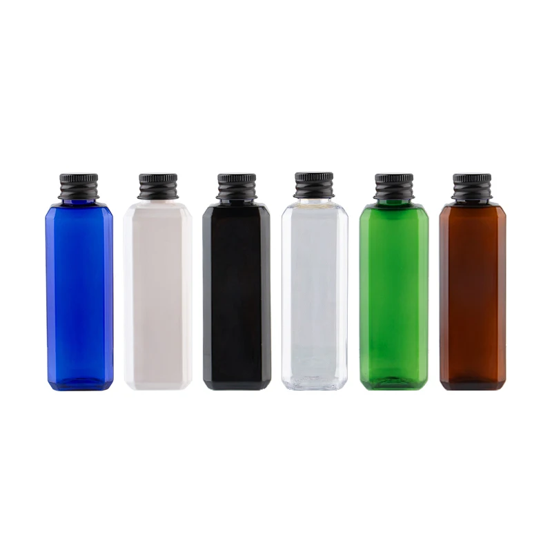 

30pcs 100ml Square Bottle Metal Cap Plastic Empty Sub-lotion Travel Plastic Bottles Screw Aluminum Cap Parfum Shower Gel Bottle