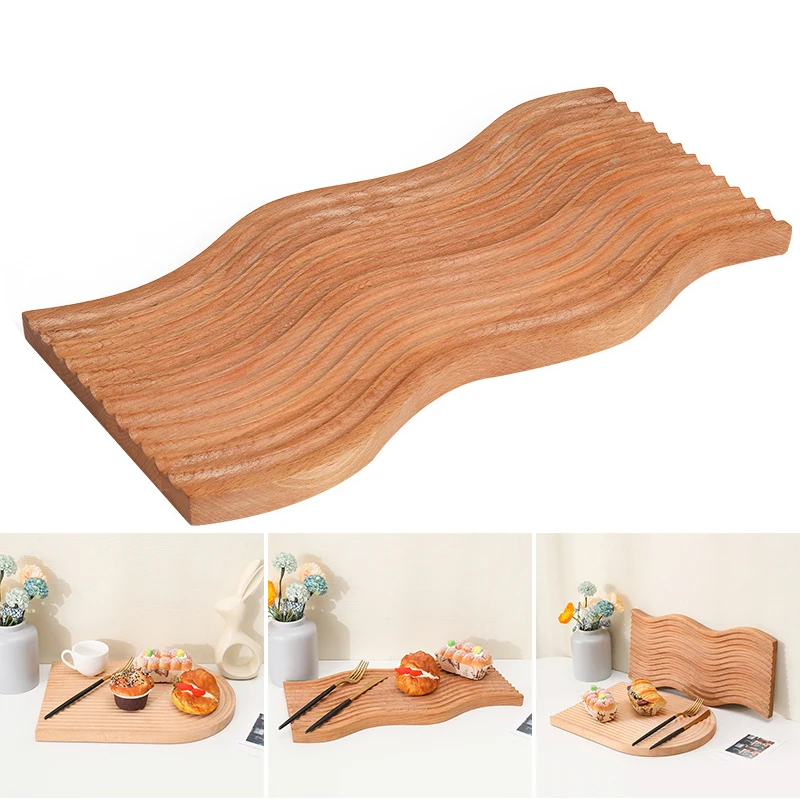 

Wooden Bread Dessert Tray Multipurpose Carving Wavy Fruit Cake Board Practical Kitchen Tools for Home Camping Picnic Free