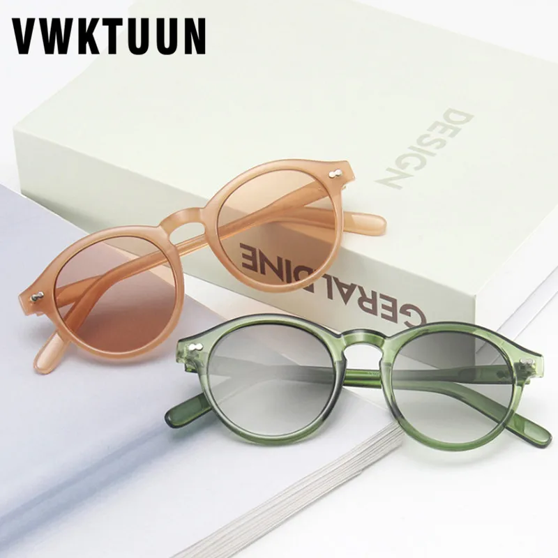 

Мужские и женские круглые очки VWKTUUN, Винтажные Солнцезащитные очки в оправе с заклепками, очки с океанскими линзами, цветные очки для вожден...
