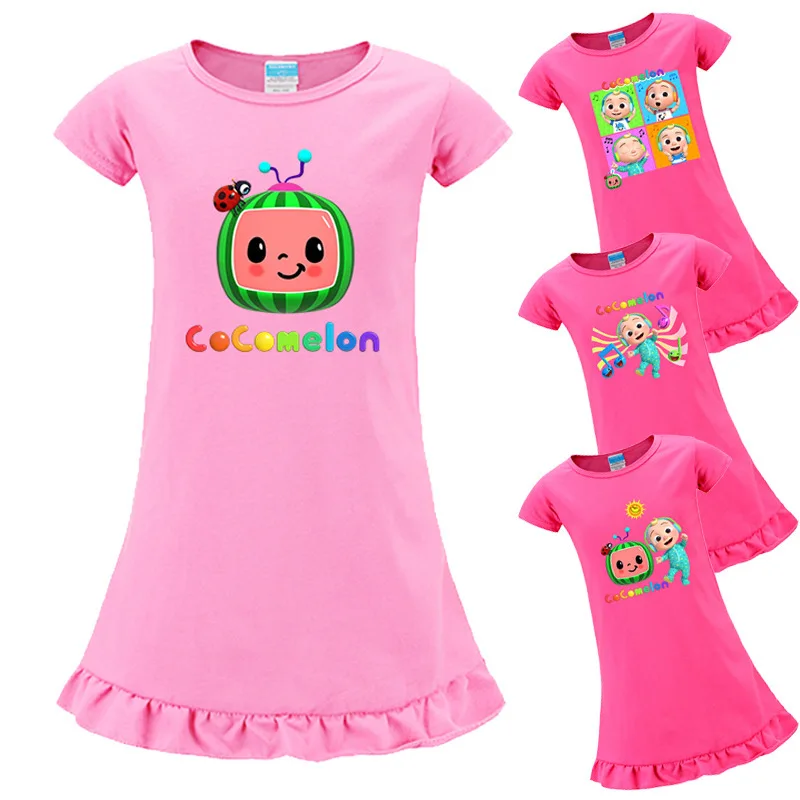 

2021 Kids Family Tv Cute Cocomelon Clothes Baby Girls Summer T Shirt Dresses Princess Dress Children Birthday Costume Nightdress