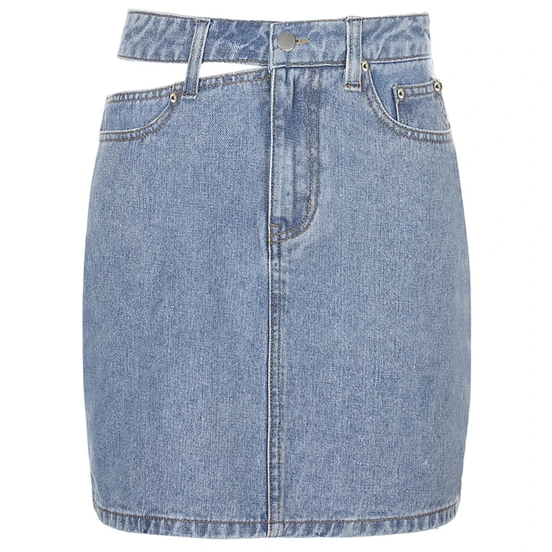 

Women Sexy Irregular Hollow Out High Waist Package Hip Slim Mini Denim Skirt J78E