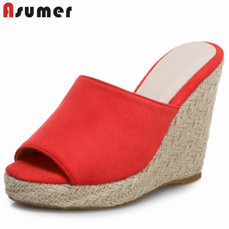 

ASUMER 2021 big size 46 women sandals flock solid colors summer fashion party prom casual shoes ladies wedges platform sandals