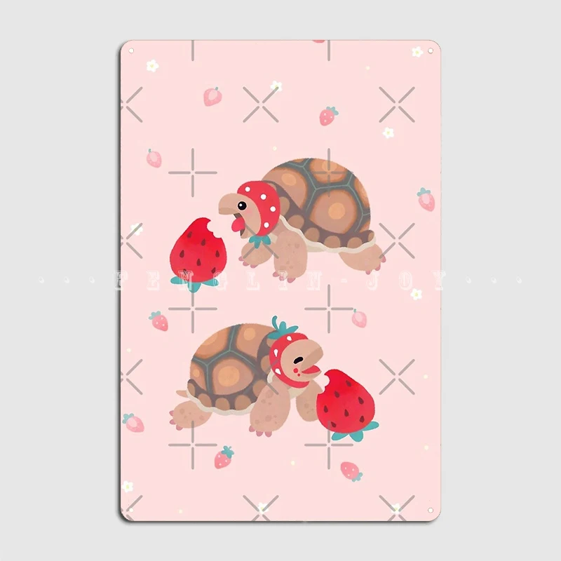 

Плакат Tortoises Love с клубникой, металлический плакат с табличкой для клуба, дома, бара, пещера, Настенный декор на заказ, жестяной плакат