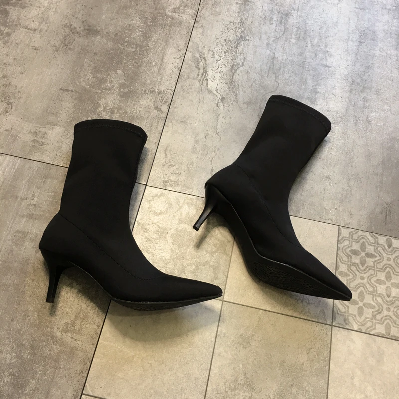Bootee/ г.; женские сапоги; чулки; Брендовая женская обувь; ботинки на шнуровке; дамские носки; модные резиновые сапоги на высоком каблуке с острым носком; сезон осень-зима