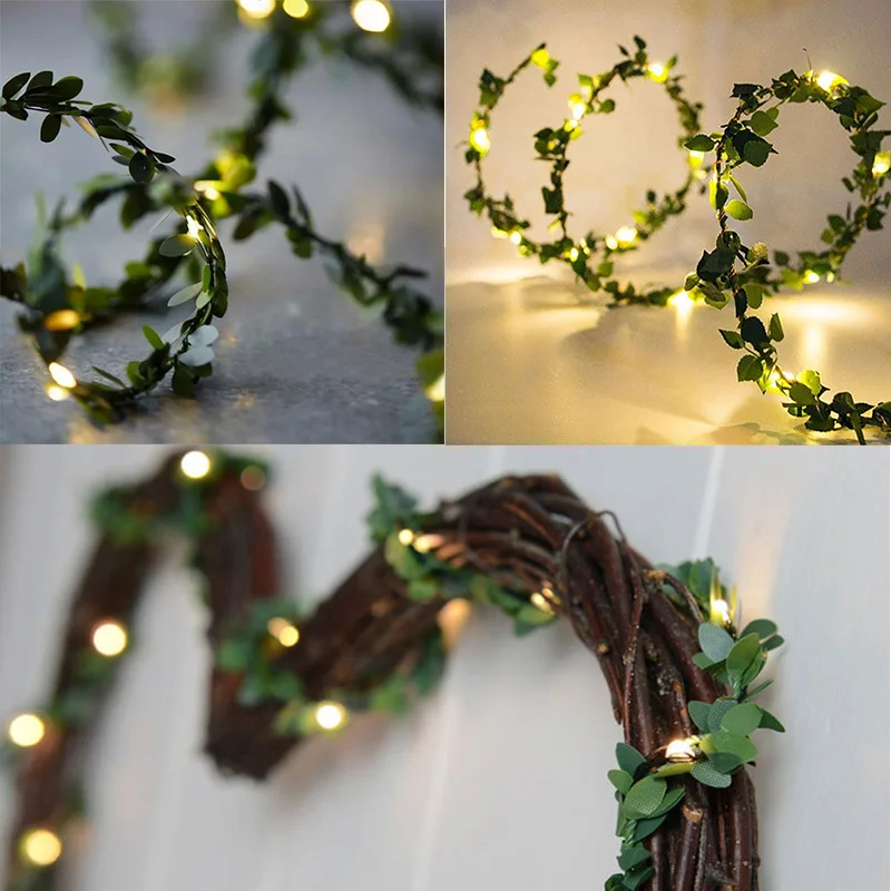 

2M Outdoor Wedding Decoration LED Leaf Twine Fairy String Lights With Battery Operate For Rustic Holiday Party Event Supplies