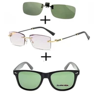 3pcs rimless frameless luxury reading glasses for men women polarized sunglasses squared ultralight sunglasses clip