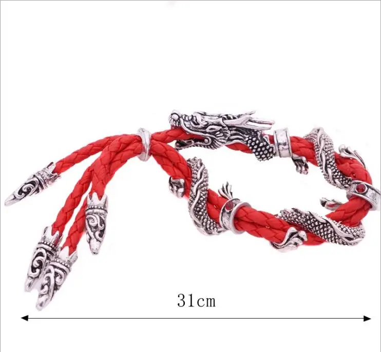 Браслет с драконом мужской кожаный ремешок регулируемый винтажный браслет