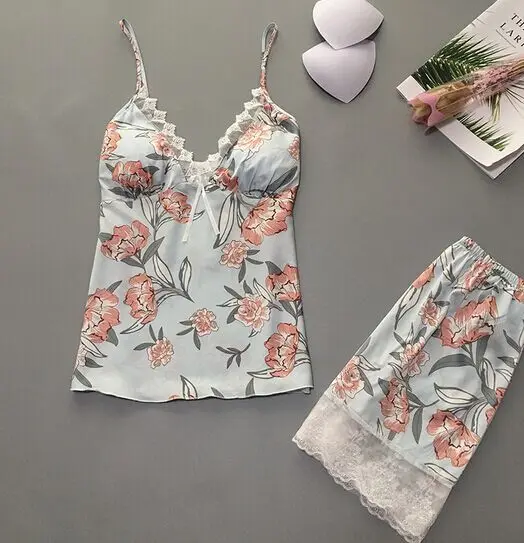 

Women Satin Lace Sleepwear Babydoll Nightwear Shorts Pjs Pyjamas Set