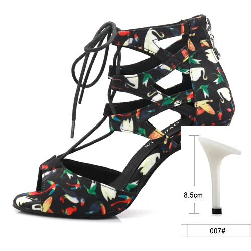 Black heel 8.5cm WUXIJIAO танцевальная обувь для латинских танцев; женская Тканевая обувь для сальсы с принтом «гусиная лапка»; профессиональная танцевальная обувь; Мягкая Обувь для бальных танцев - Цвет: Black heel 8.5cm