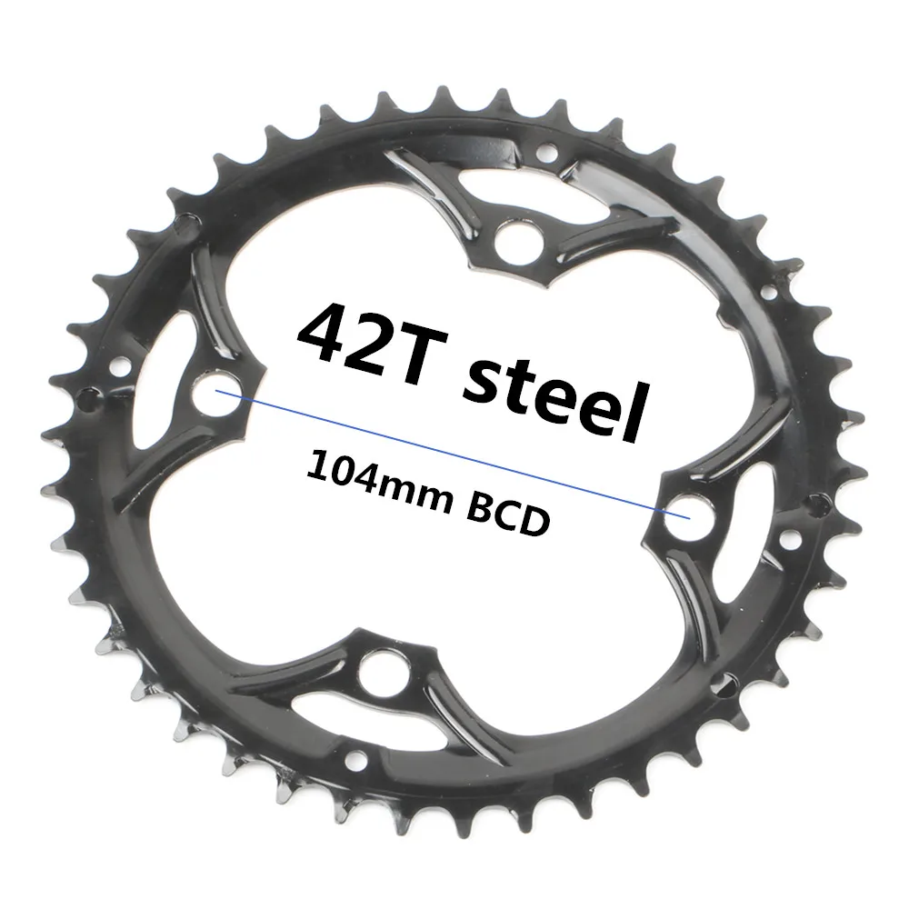 42T STEEL Круглая цепь MTB горный велосипед 104BCD 22T 24T 32T 34T 38T 42T 44T шатуны стали алюминиевый сплав зубная пластина запчасти - Цвет: 42T STEEL