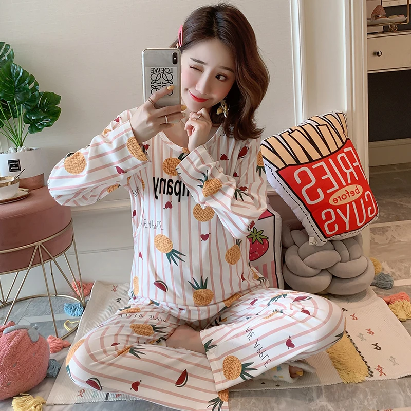 Модная Пижама для кормящих женщин 2020 Весенний костюм сна с длинным рукавом