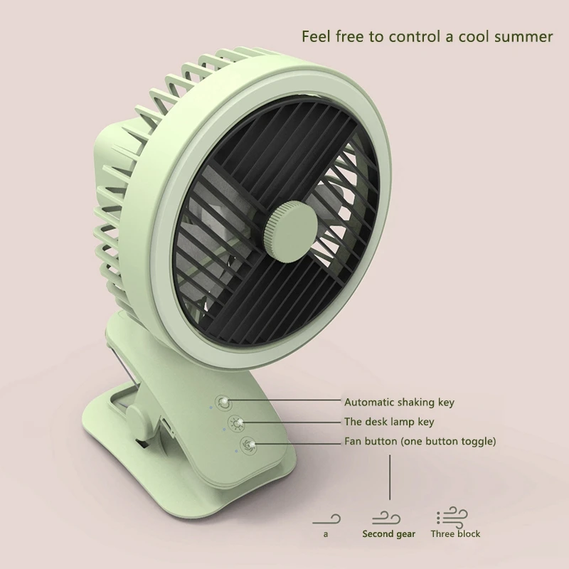 

USB Desktop Fan, Portable Clip Base Fan, Rechargeable Personal Fan, Low Noise Adjustable Fan with LED Light