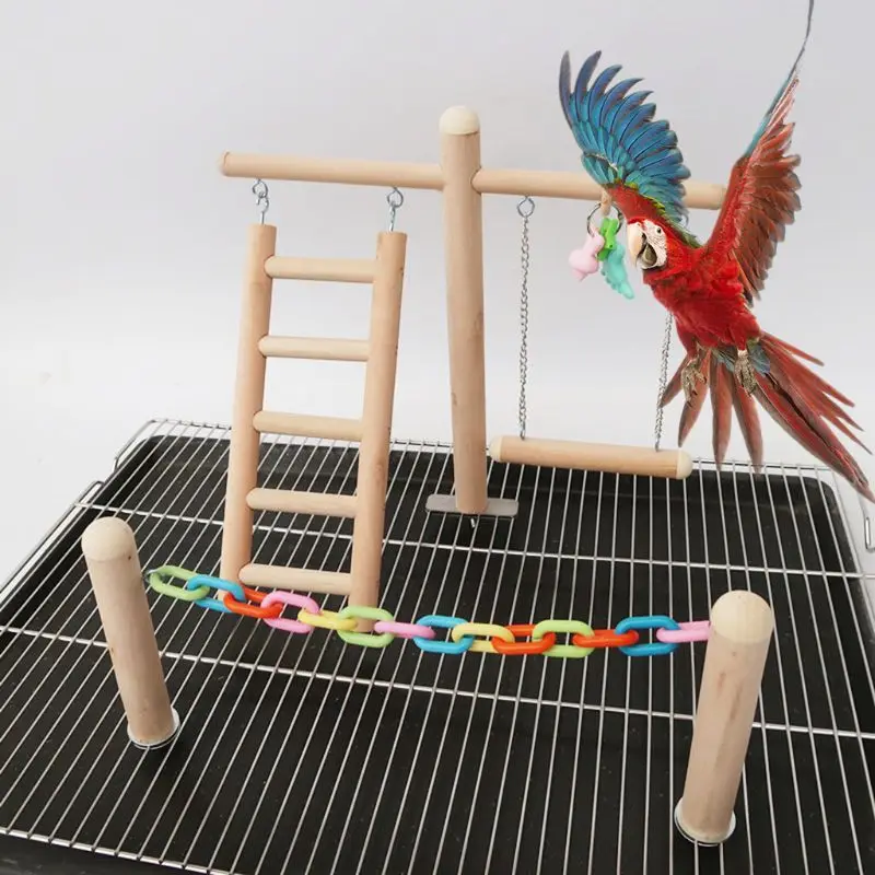 Bird Cage Stand Play Gym Wood Perch Playground Parrot Climbing Ladder Chewing Chain Swing Activity Exercise Center for Lovebirds | Дом и сад