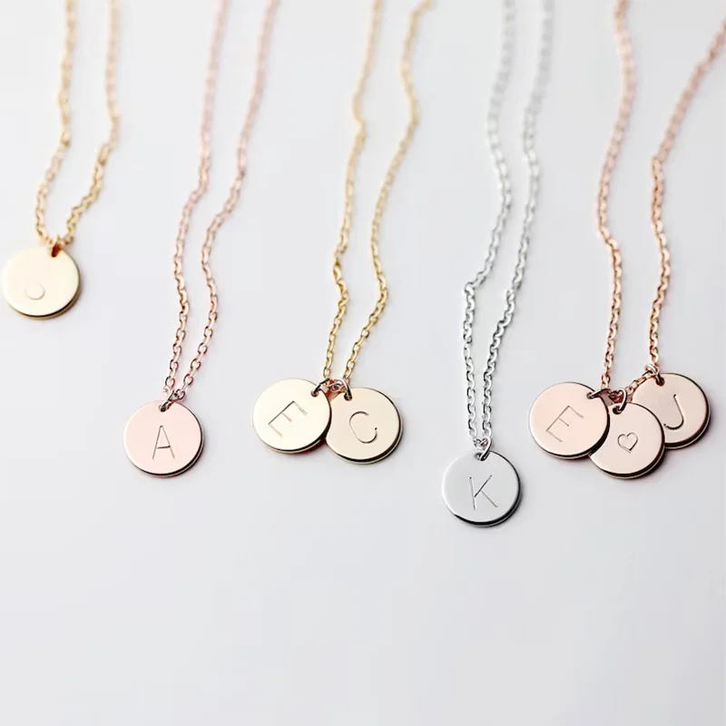 

Custom Engraved Name Letter Stainless Steel Round Pendant Necklace For Women Ladies Personalized Jewelry Link Chain