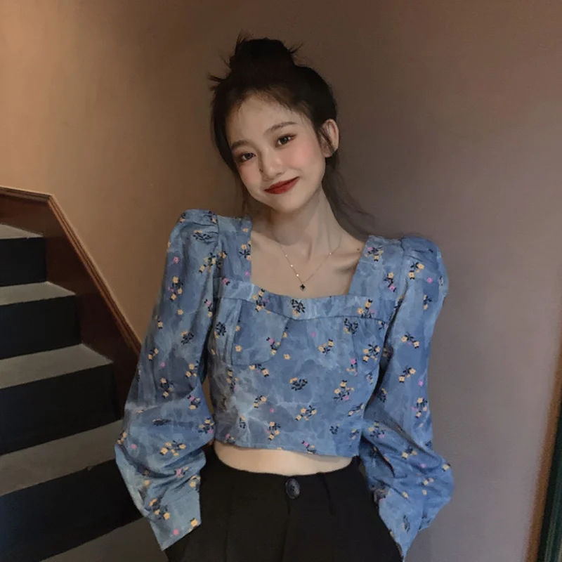 Короткая футболка с квадратным воротником верхняя одежда женская джинсовая