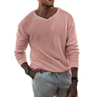 Мужской свитер с длинным рукавом, однотонный дышащий эластичный вязаный пуловер с V-образным вырезом, свитер, уличная одежда