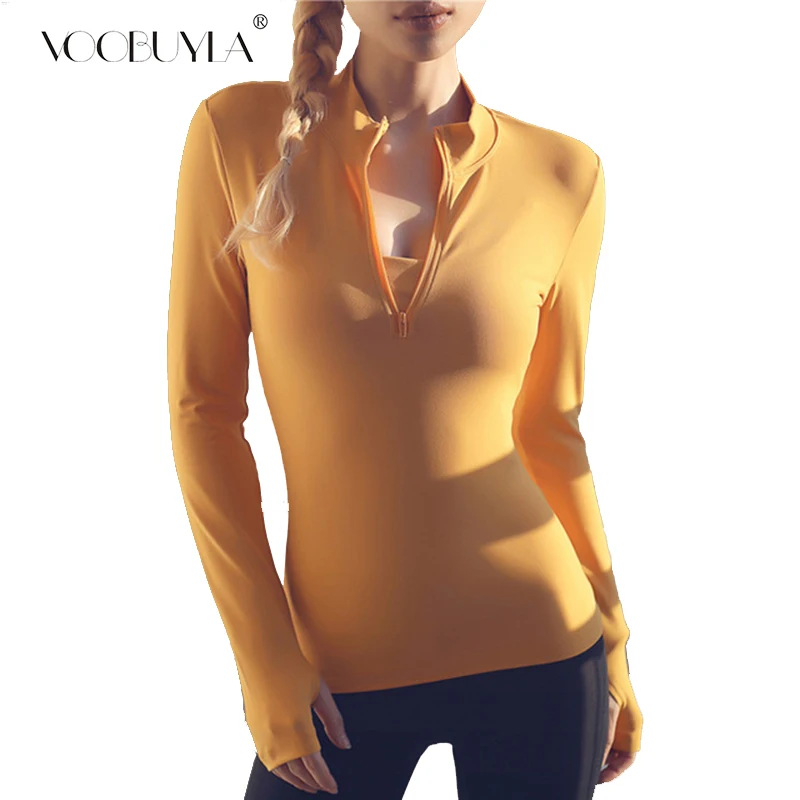 Женская футболка на молнии Voobuyla быстросохнущая облегающая с длинным рукавом для
