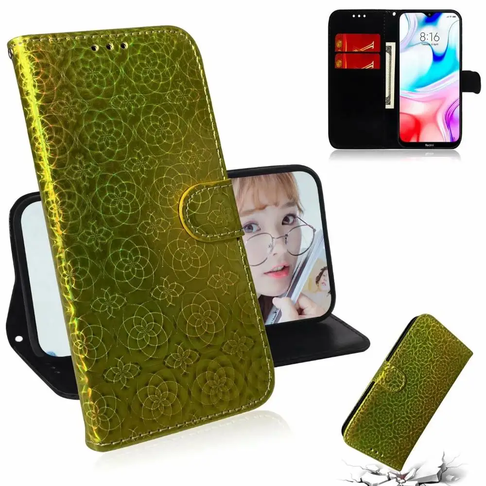 

Gradient Colorful Leather Flip Case For Xiaomi A3 9T Redmi Note 6 7 7A Pro CC9E Coque Shiny Glitter Print Cover Card Slots Book