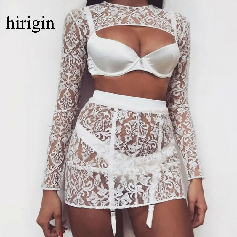 Пикантный женский ажурный топ с длинным рукавом прозрачная сетчатая Клубная